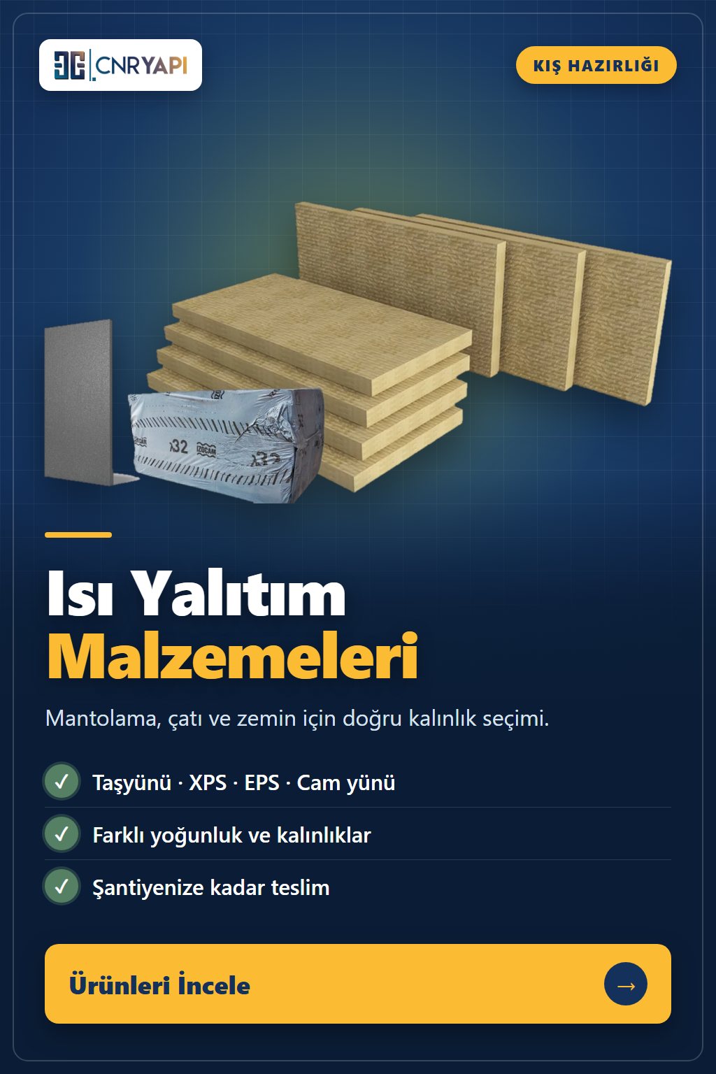 Isı yalıtım malzemeleri: taşyünü, XPS, EPS – CNR Yapı Market