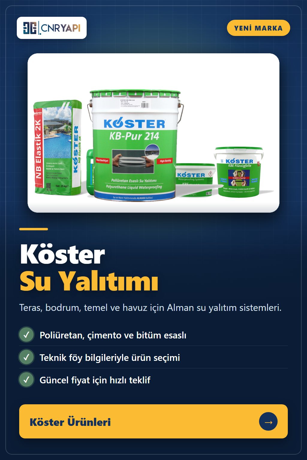 Köster su yalıtımı ürünleri – CNR Yapı Market