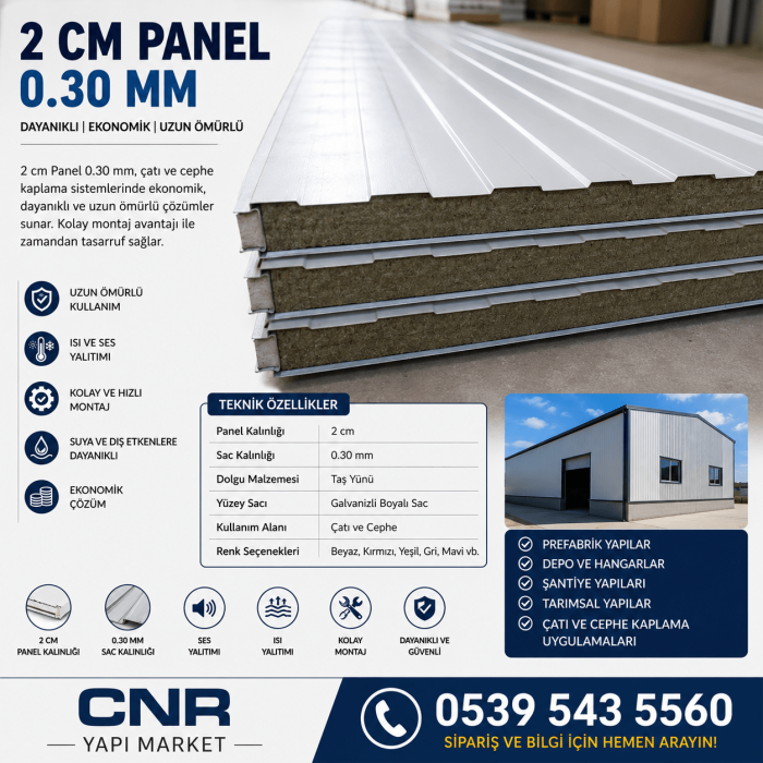 2 cm Panel 0.30 mm sandviç panel