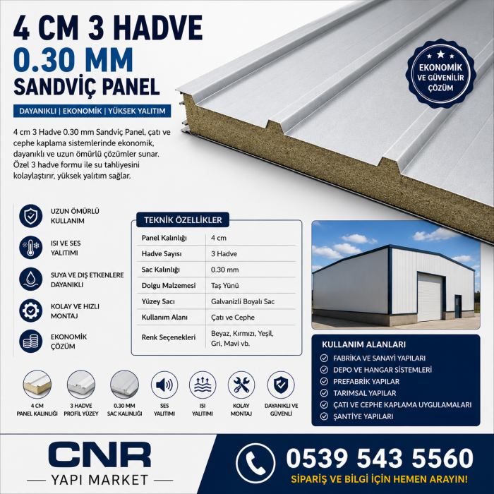 4 cm 3 Hadve 0.30 mm Sandviç Panel