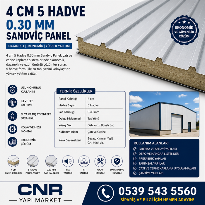 4 cm 5 Hadve 0.30 mm Sandviç Panel